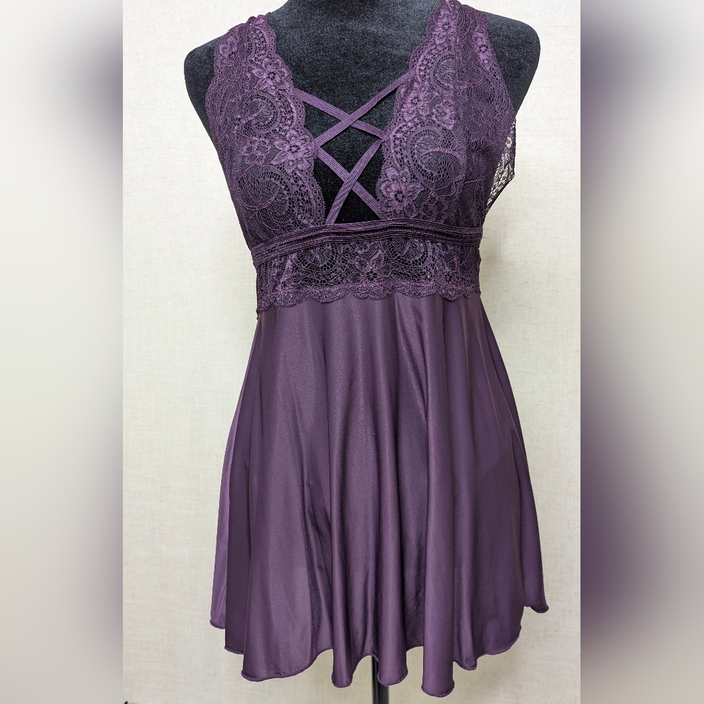 Pure Romance Plum Lace Babydoll & G-String Set - Large